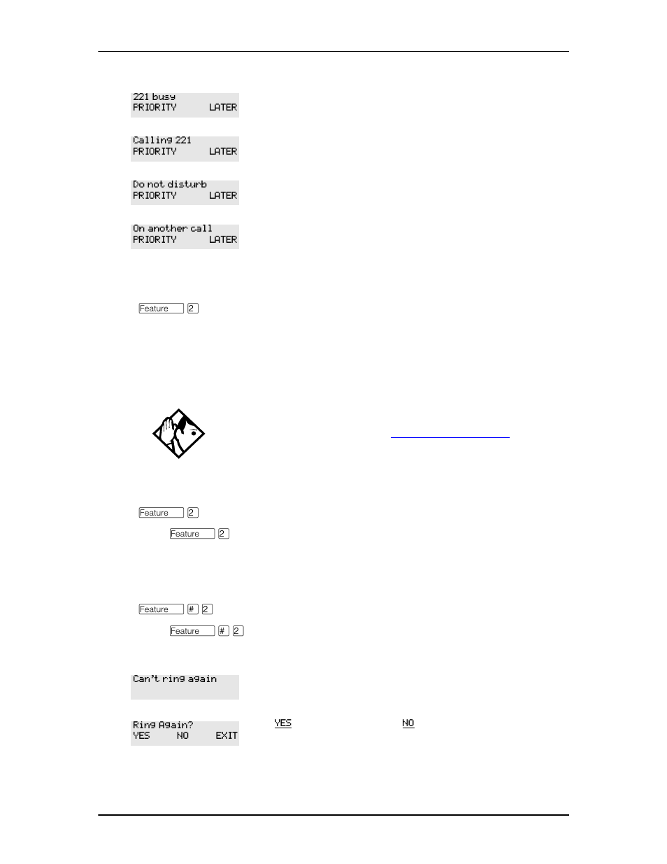 Using ring again, Turning on ring again, Canceling ring again | Nortel Networks Enterprise Edge Feature Programming Telephone User Manual | Page 50 / 170