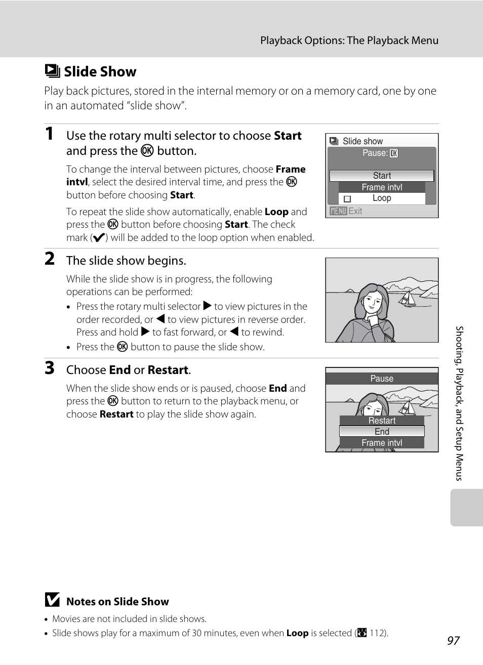 Slide show, B slide show, A 97 | Nikon S610 - S610c User Manual | Page 109 / 151