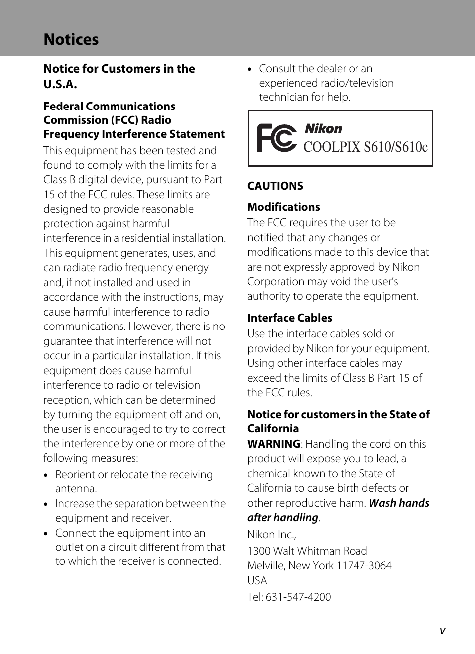 Notices | Nikon S610 - S610c User Manual | Page 7 / 151