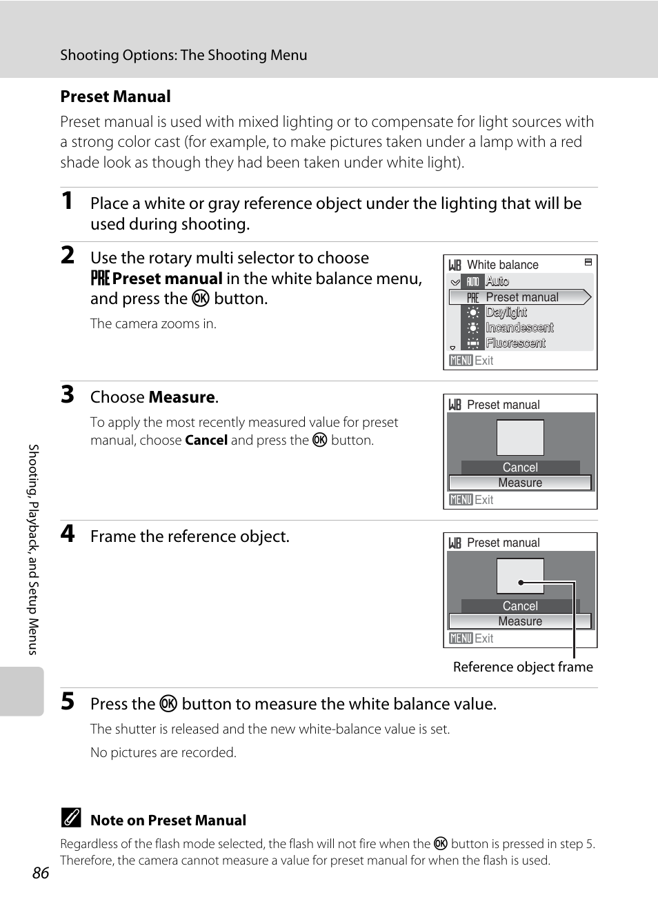 E “preset manual, A 86) for details | Nikon S610 - S610c User Manual | Page 98 / 151