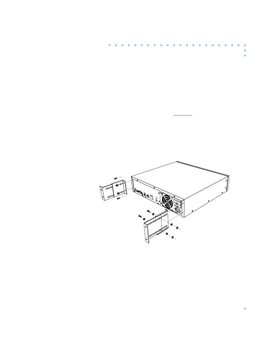 Attaching the mounting bracket to the remote annex, 1 remove the mounting brackets and hardware kit fr, 2 remove two screws from the rear of the cover on | 3 install rear mounting brackets to the device usi, 4 tighten the screws to secure the bracket to the, Figure 2-3 . attaching the mounting bracket to the | Nortel Networks 6300 User Manual | Page 41 / 138