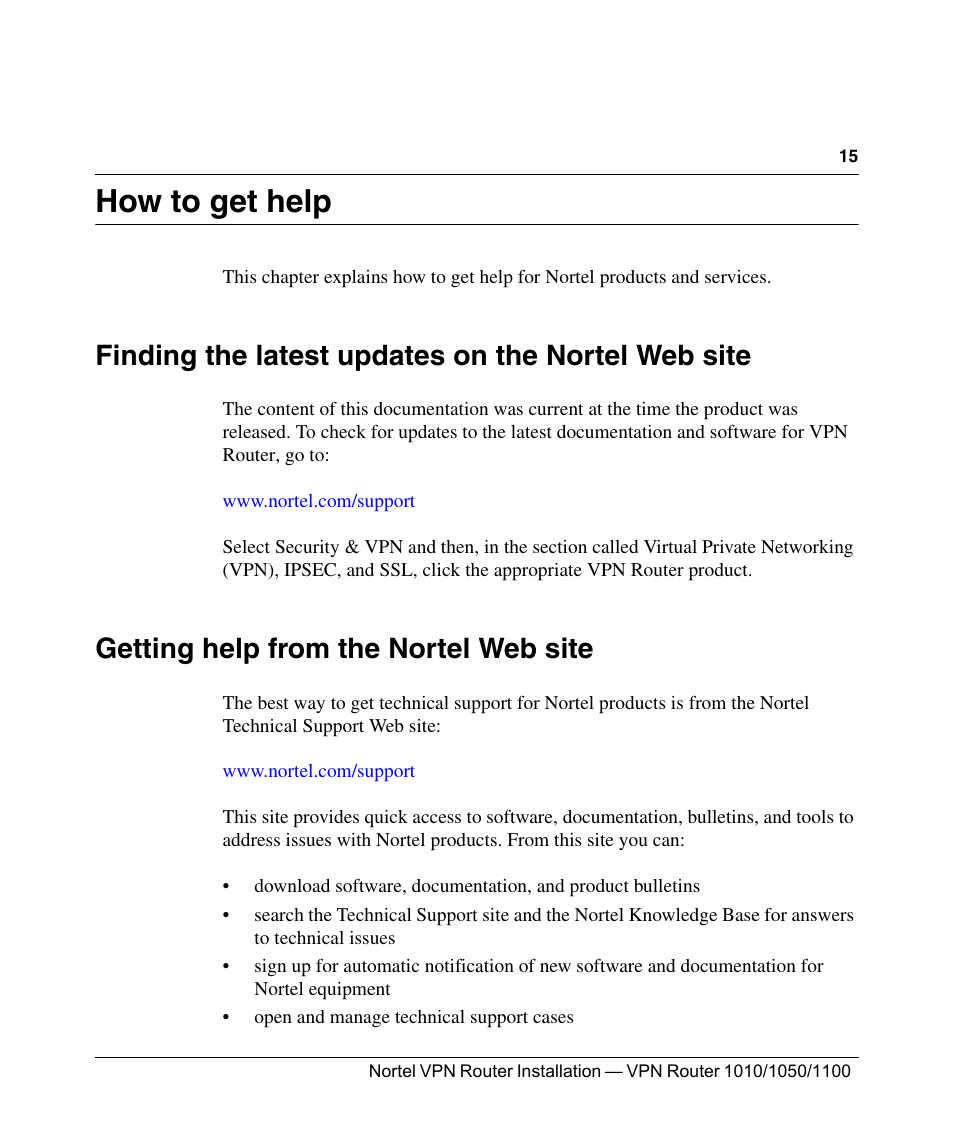 How to get help, Finding the latest updates on the nortel web site, Getting help from the nortel web site | Nortel Networks Accelar 1050 User Manual | Page 15 / 64