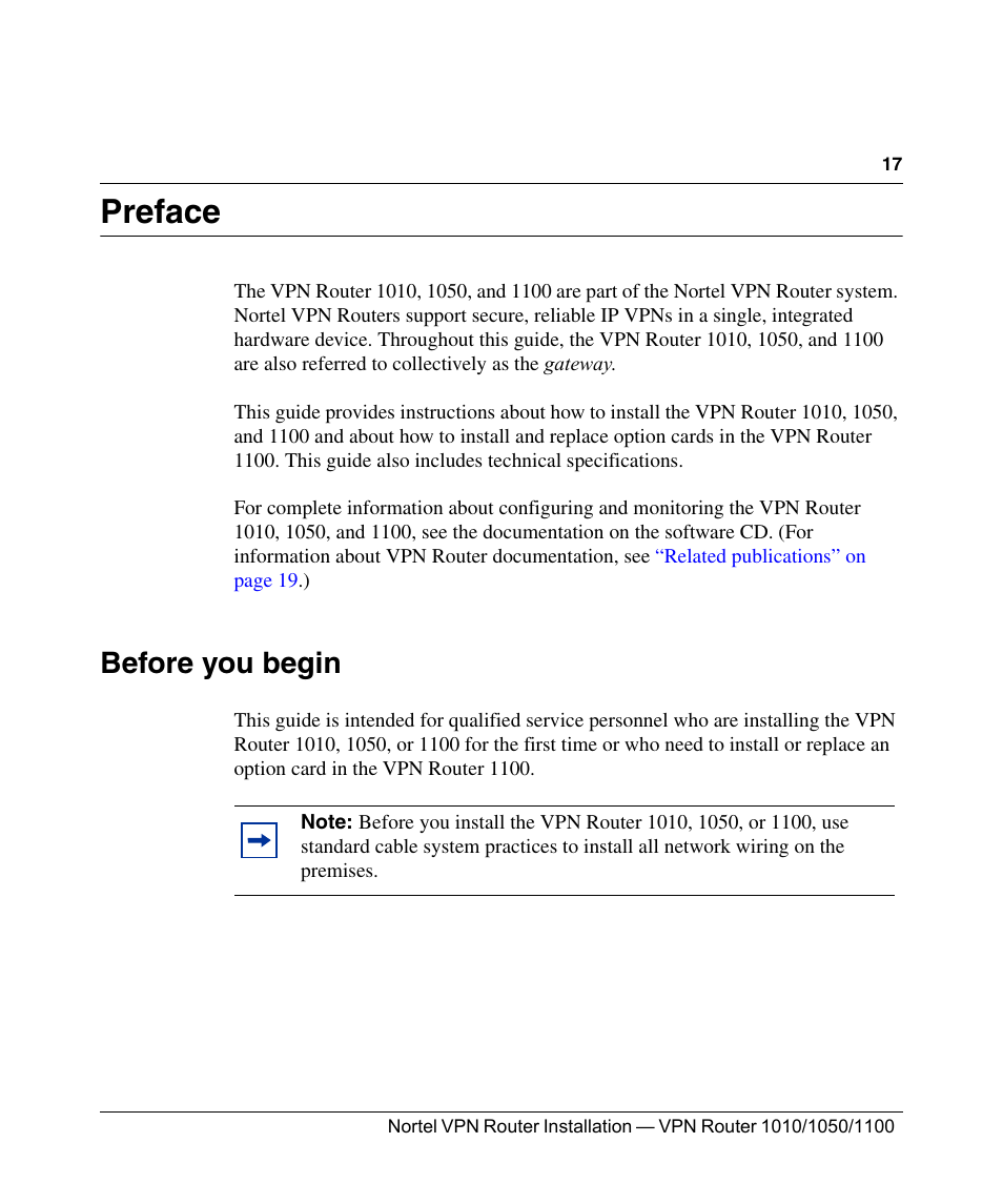 Preface, Before you begin | Nortel Networks Accelar 1050 User Manual | Page 17 / 64