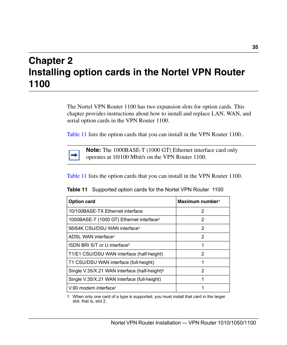 Table 11 | Nortel Networks Accelar 1050 User Manual | Page 35 / 64