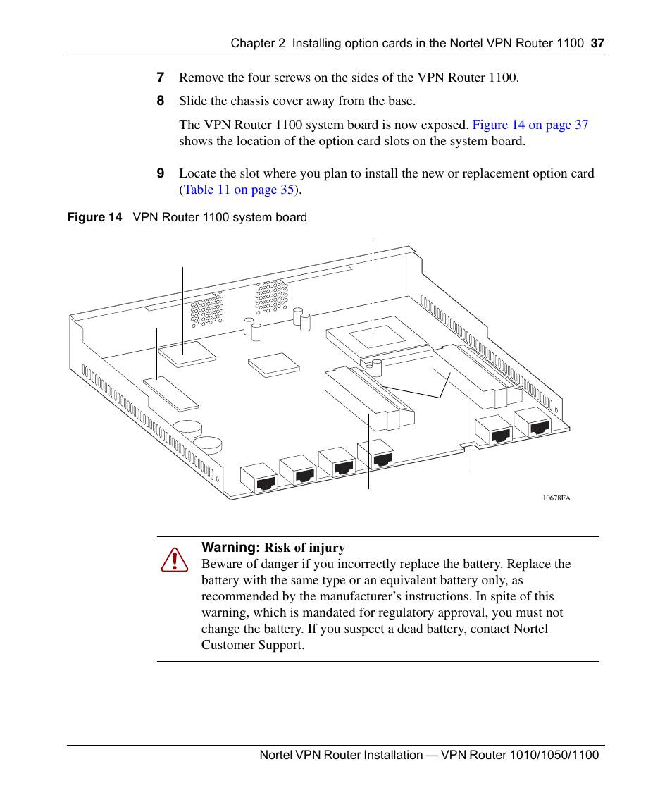 Figure 14, Vpn router 600 1100 system board | Nortel Networks Accelar 1050 User Manual | Page 37 / 64