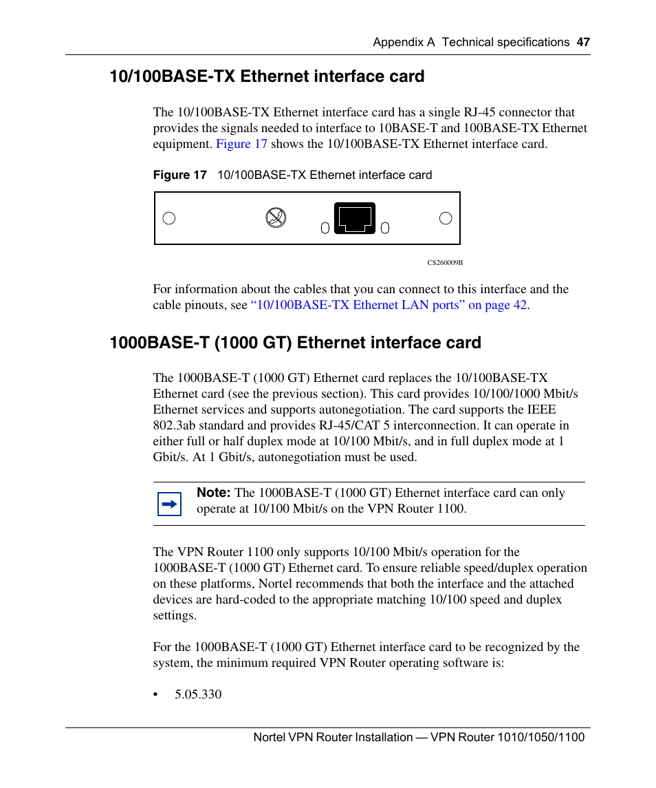 10/100base-tx ethernet interface card, 1000base-t (1000 gt) ethernet interface card, Figure 17 | Nortel Networks Accelar 1050 User Manual | Page 47 / 64