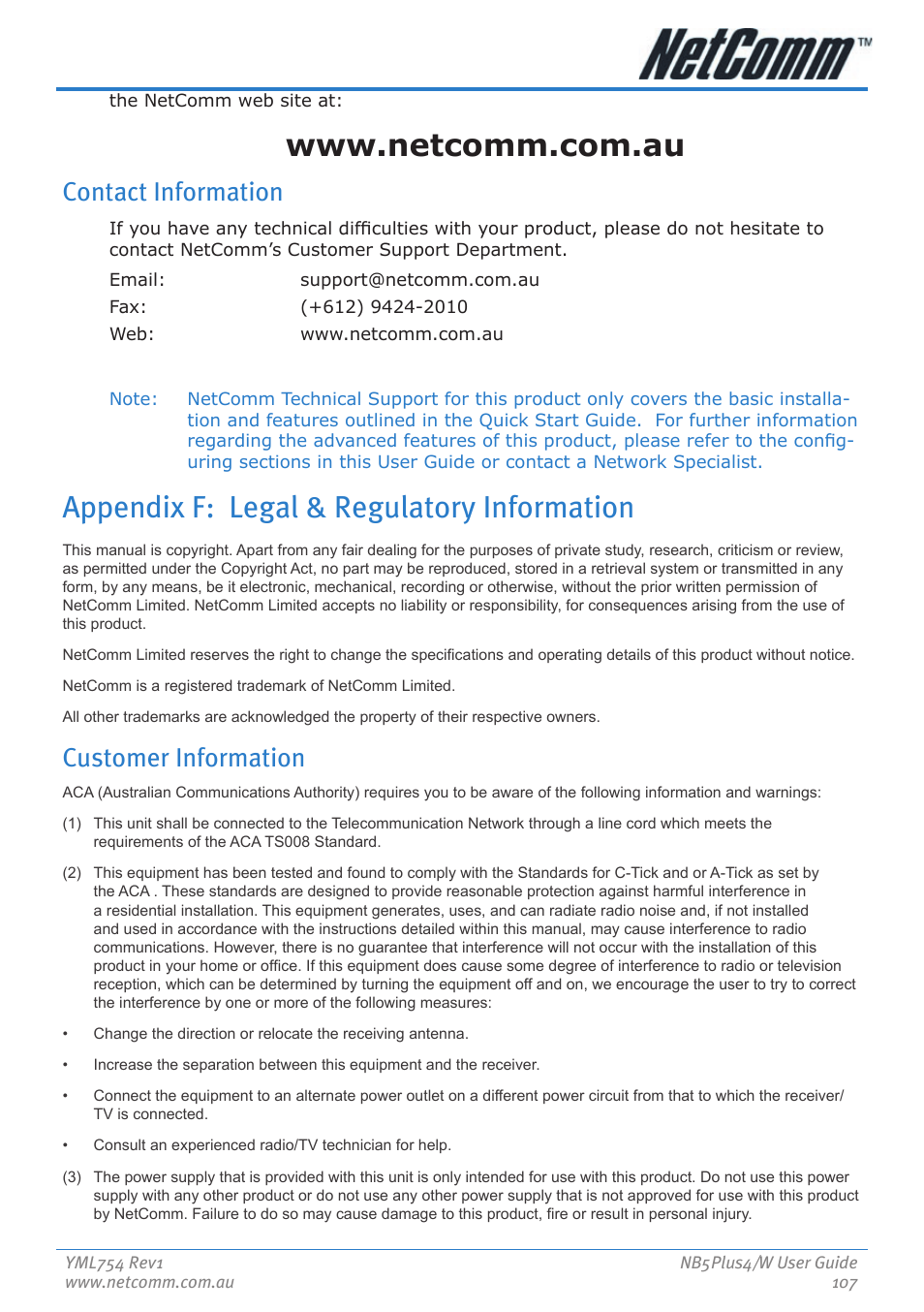 Appendix f: legal & regulatory information, Contact information, Customer information | Nortel Networks NB5PLUS4/W User Manual | Page 107 / 112