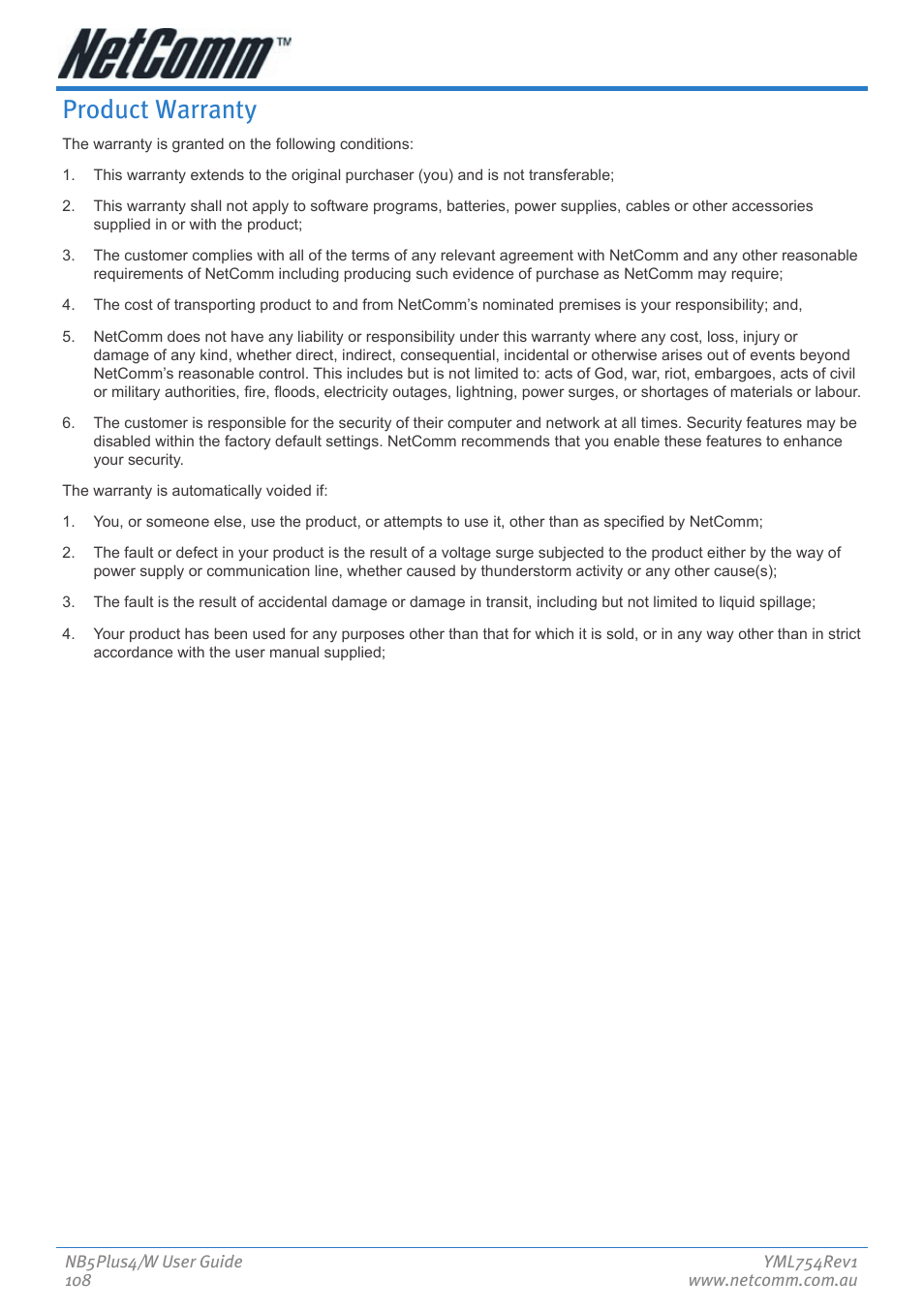 Product warranty | Nortel Networks NB5PLUS4/W User Manual | Page 108 / 112