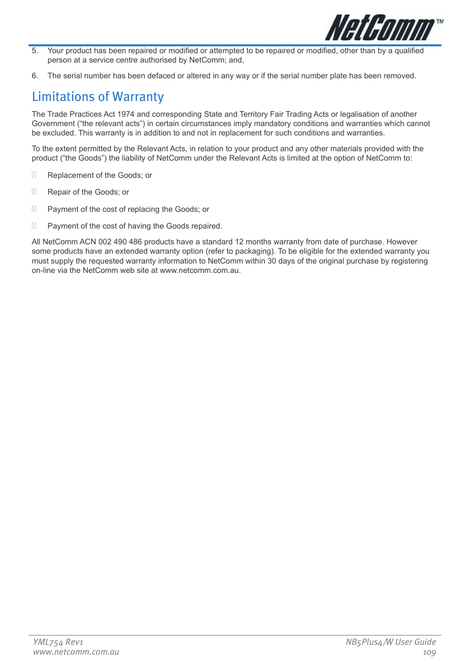 Limitations of warranty | Nortel Networks NB5PLUS4/W User Manual | Page 109 / 112