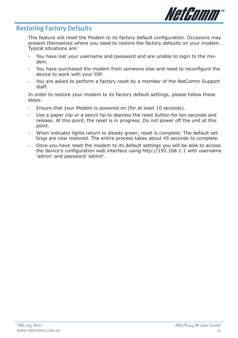 Restoring factory defaults | Nortel Networks NB5PLUS4/W User Manual | Page 11 / 112