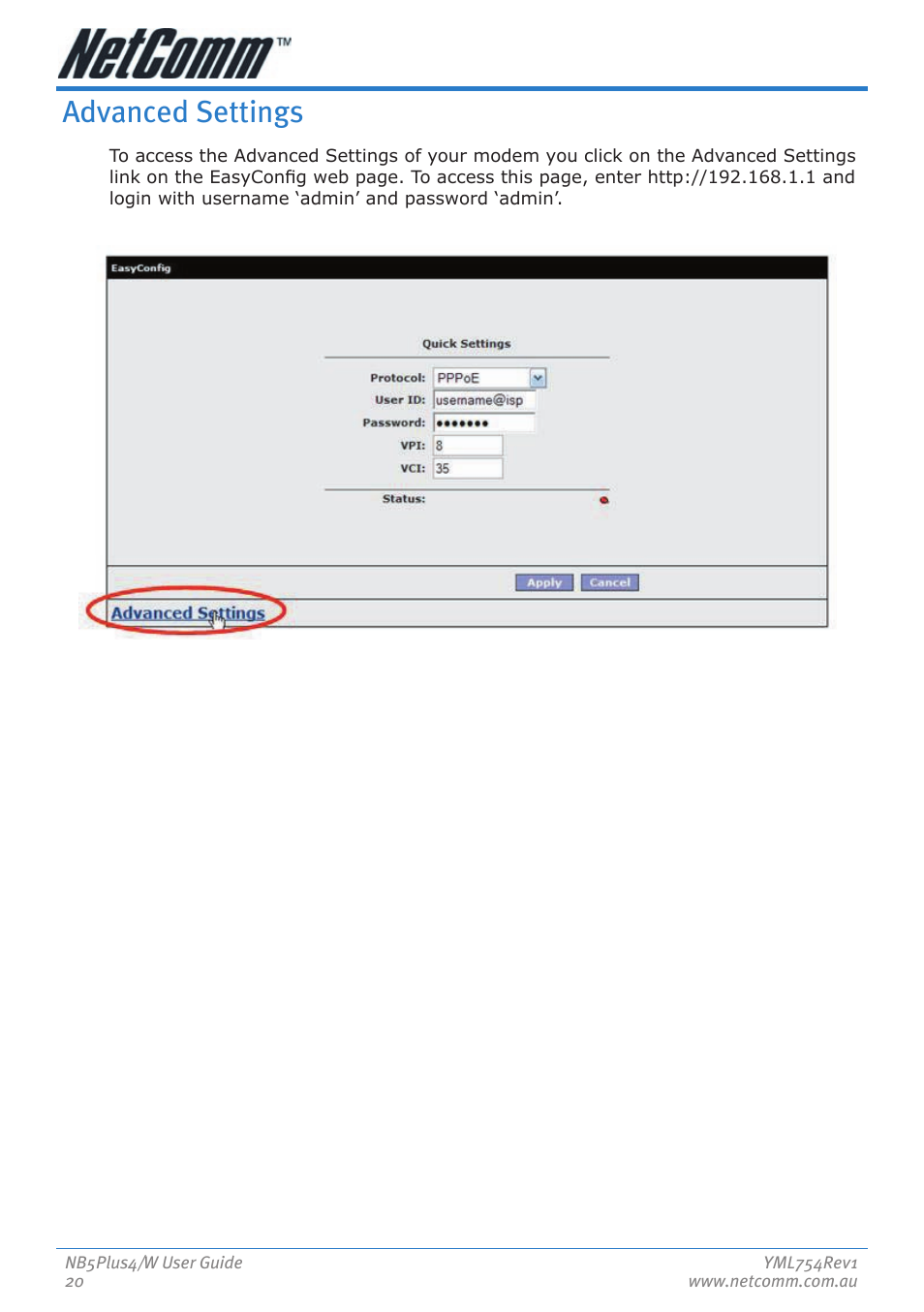 Advanced settings | Nortel Networks NB5PLUS4/W User Manual | Page 20 / 112