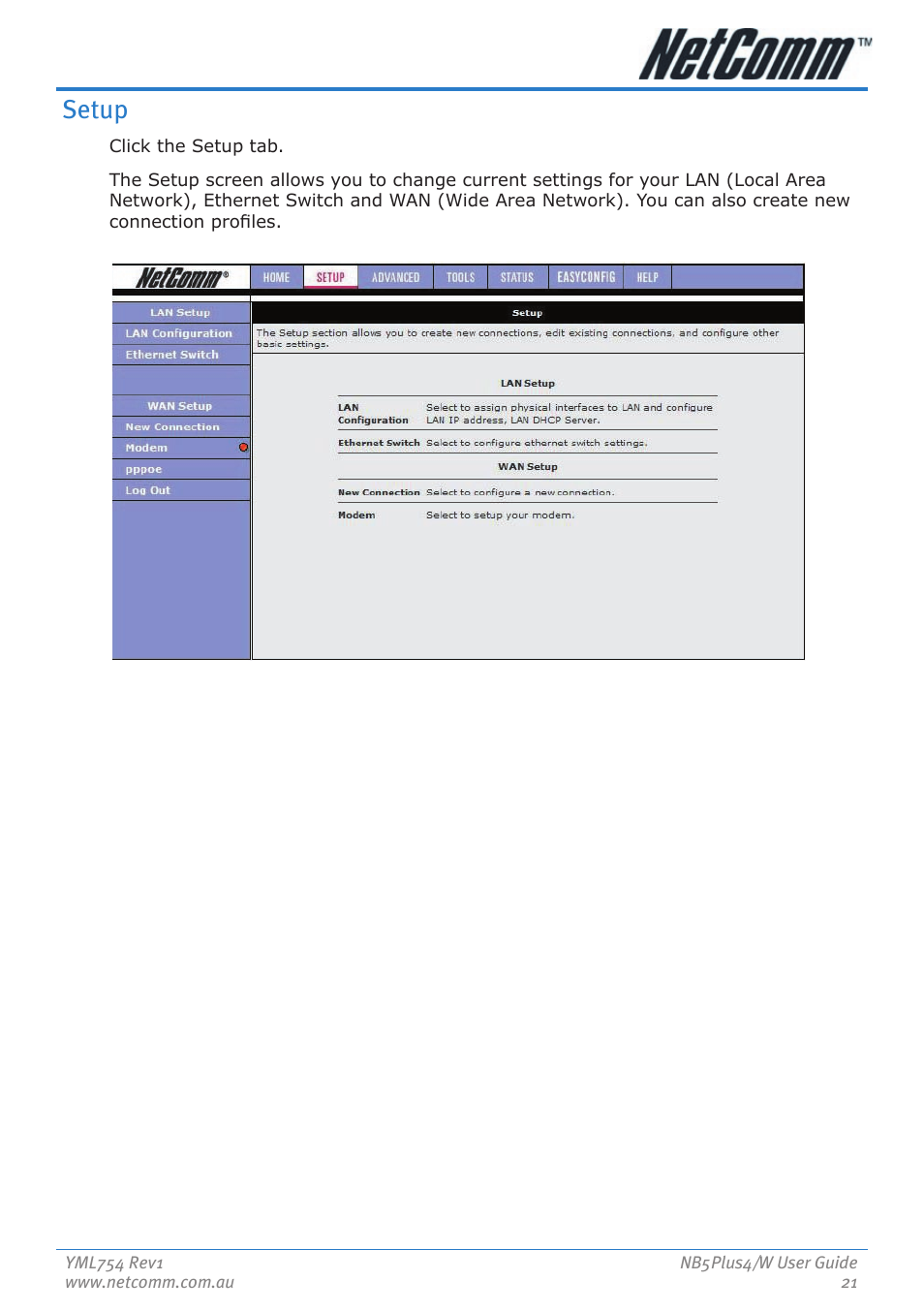 Setup | Nortel Networks NB5PLUS4/W User Manual | Page 21 / 112
