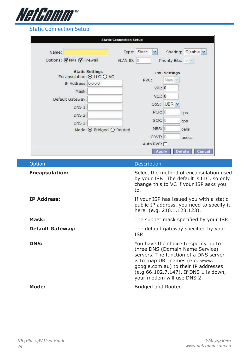 Static connection setup | Nortel Networks NB5PLUS4/W User Manual | Page 34 / 112