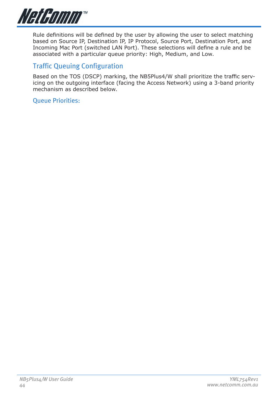 Traffic queuing configuration | Nortel Networks NB5PLUS4/W User Manual | Page 44 / 112