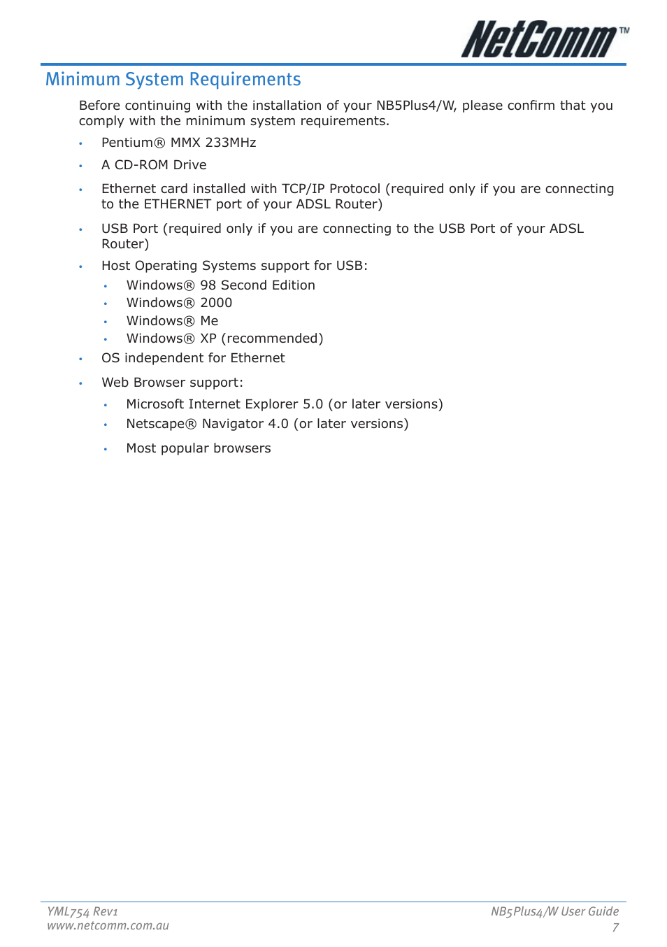 Minimum system requirements | Nortel Networks NB5PLUS4/W User Manual | Page 7 / 112