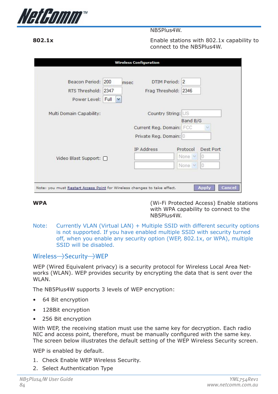 Wireless>security>wep | Nortel Networks NB5PLUS4/W User Manual | Page 84 / 112