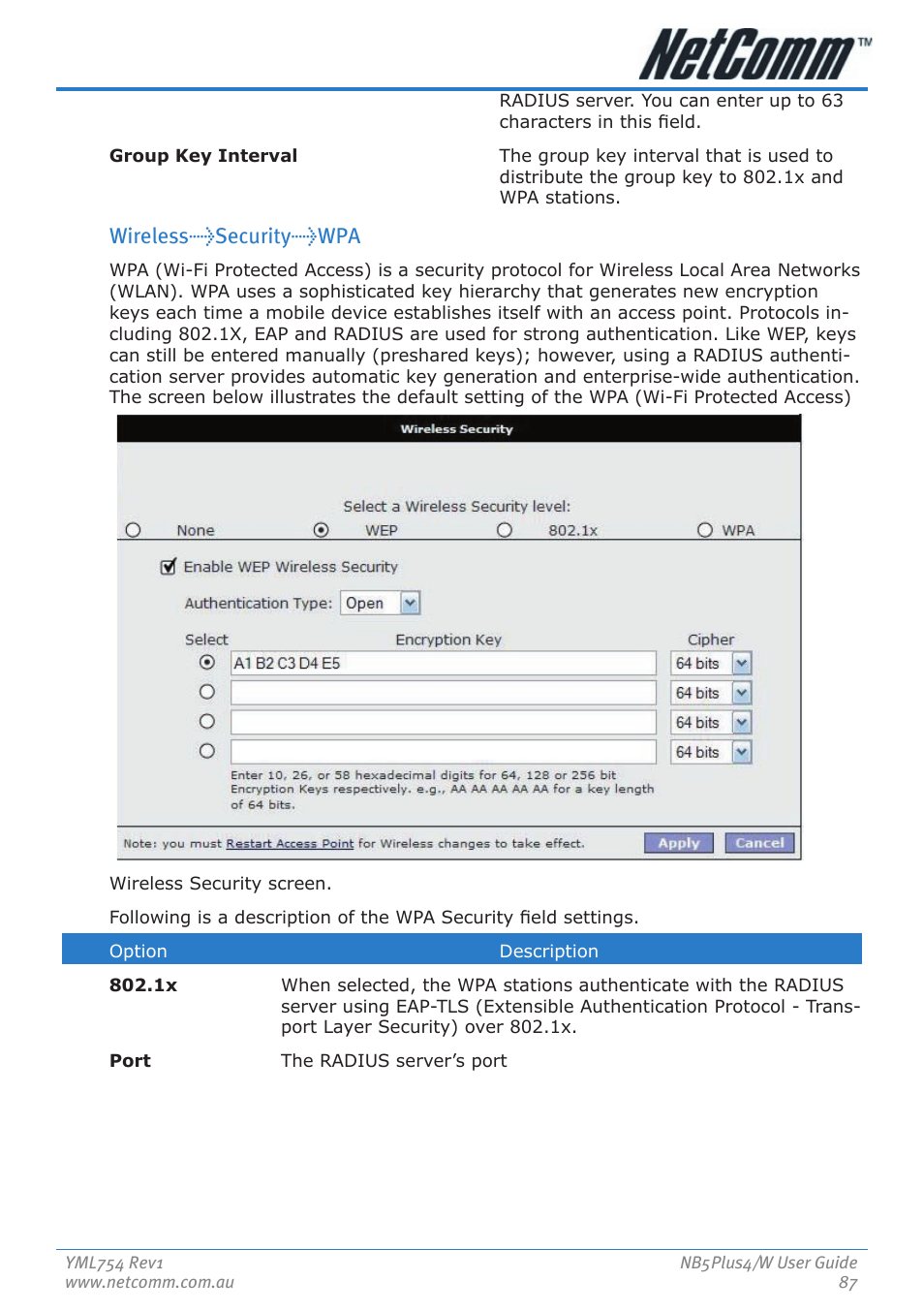 Wireless>security>wpa | Nortel Networks NB5PLUS4/W User Manual | Page 87 / 112