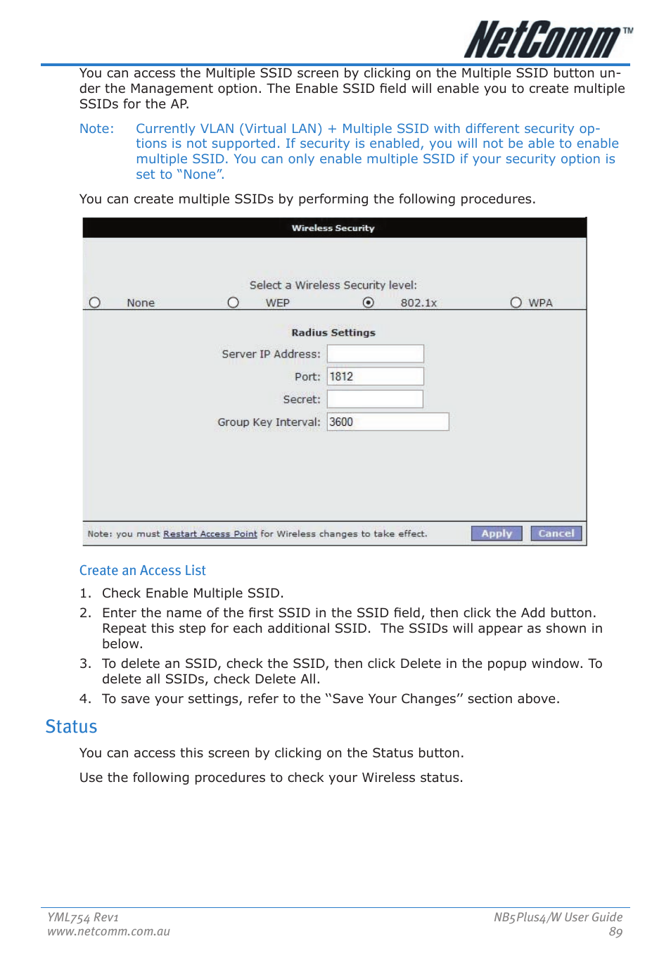 Status | Nortel Networks NB5PLUS4/W User Manual | Page 89 / 112