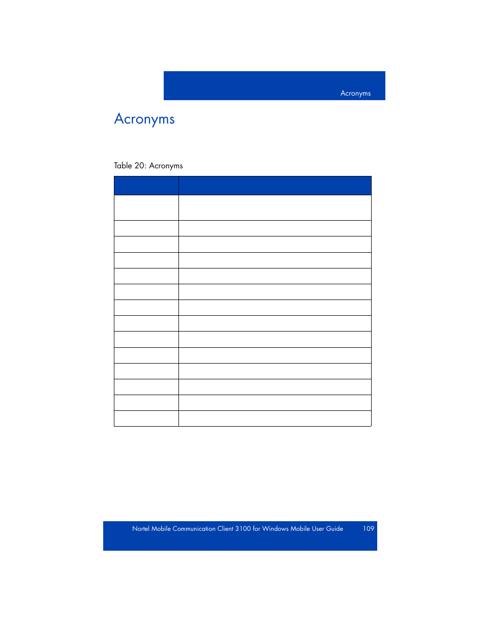 Acronyms | Nortel Networks NN42030-107 User Manual | Page 109 / 112