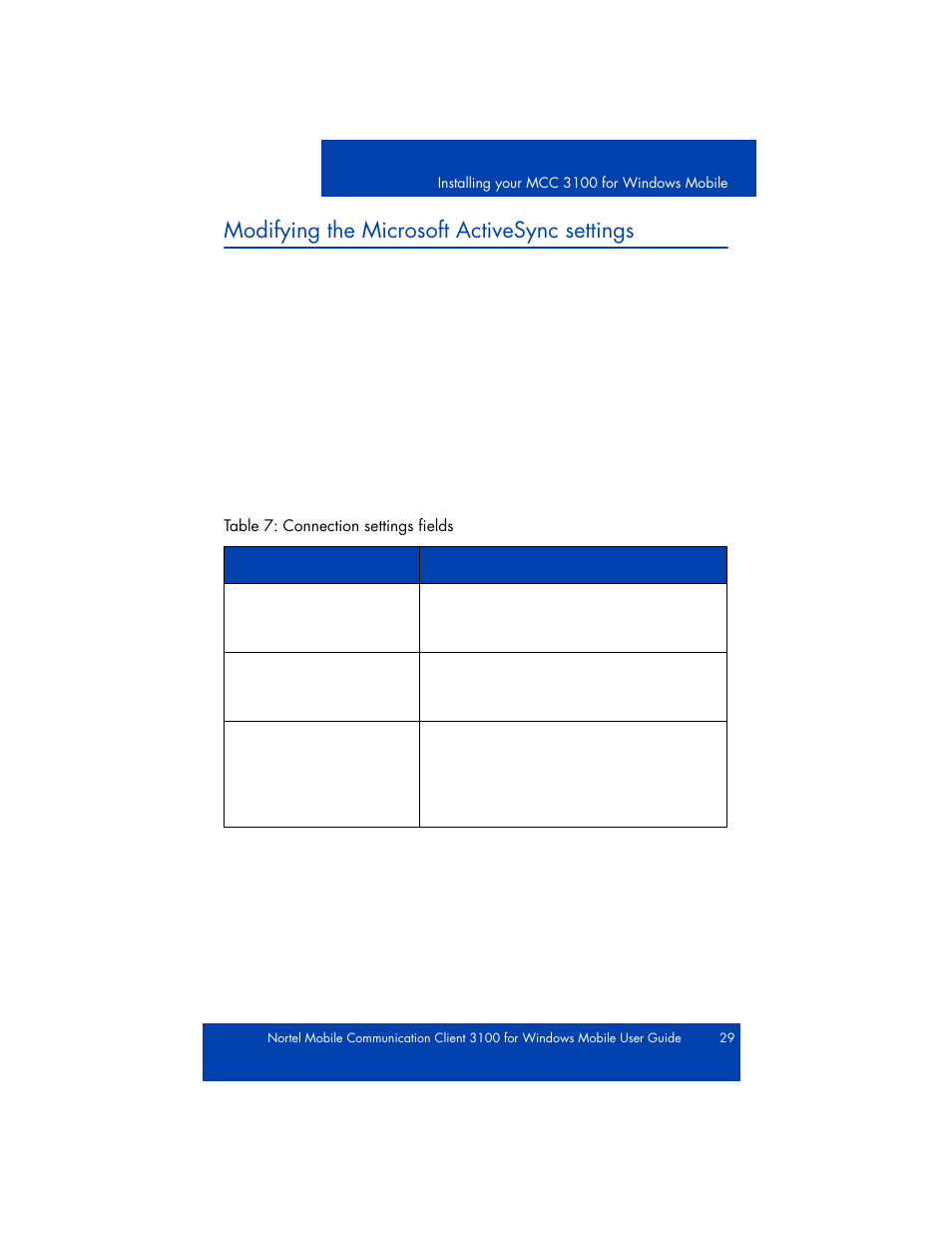 Modifying the microsoft activesync settings, Configuring the activesync settings | Nortel Networks NN42030-107 User Manual | Page 29 / 112