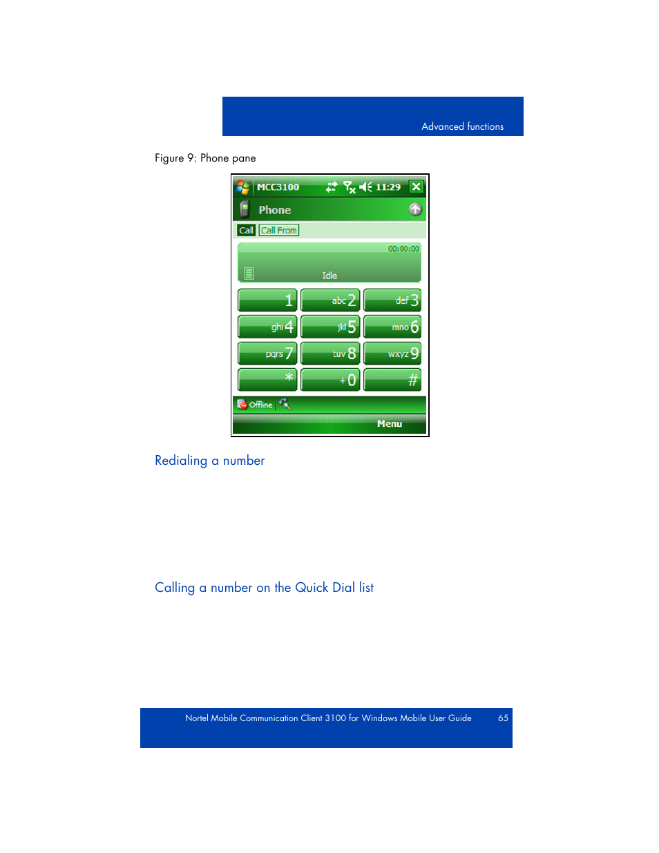 Select menu, input method, use quick dial list | Nortel Networks NN42030-107 User Manual | Page 65 / 112