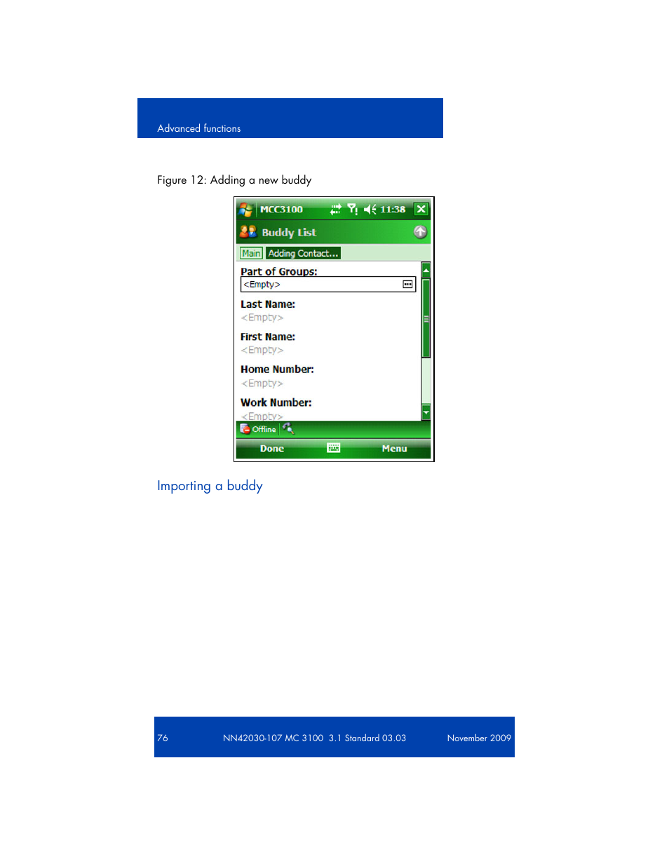 Buddy list, Home number, Work humber | Adding a buddy from the history pane | Nortel Networks NN42030-107 User Manual | Page 76 / 112