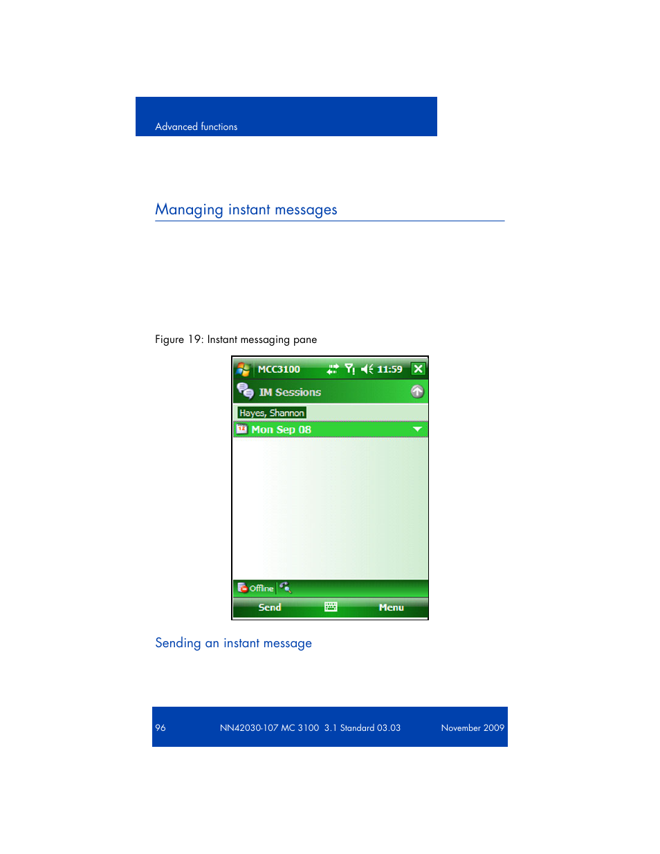 Managing instant messages, Kei hon sep 08 | Nortel Networks NN42030-107 User Manual | Page 96 / 112