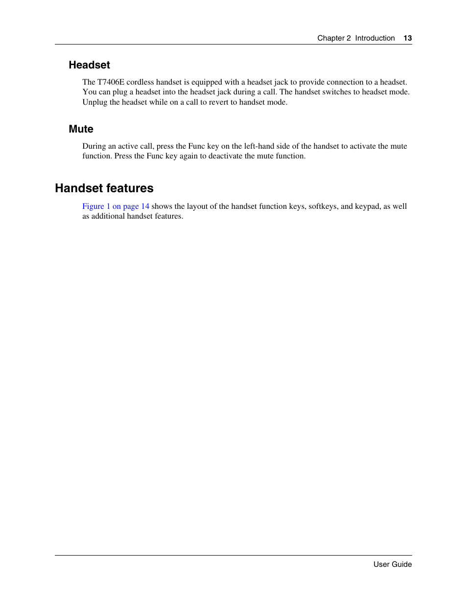 Headset, Mute, Handset features | Nortel Networks T7406E User Manual | Page 13 / 34