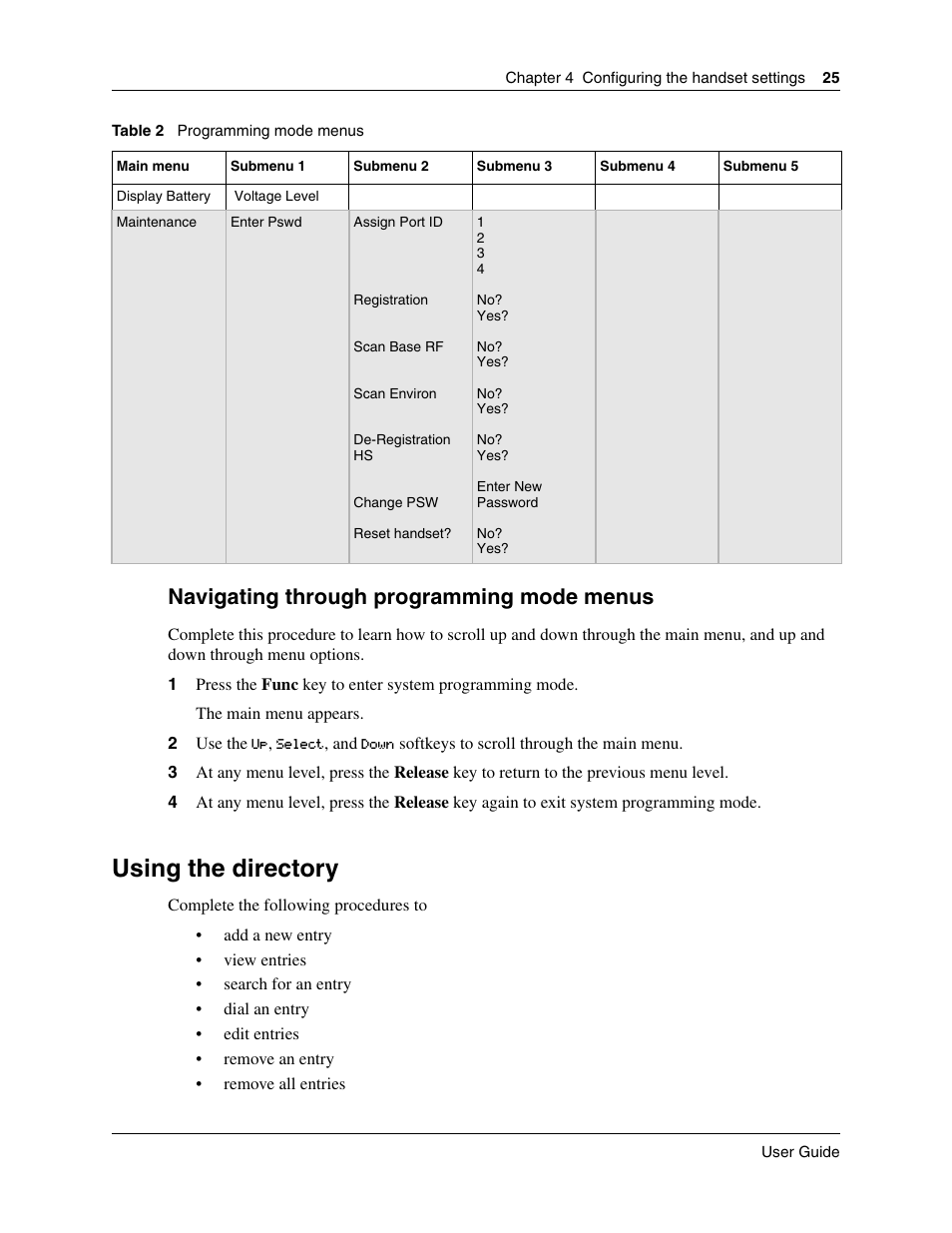 Using the directory, Navigating through programming mode menus | Nortel Networks T7406E User Manual | Page 25 / 34