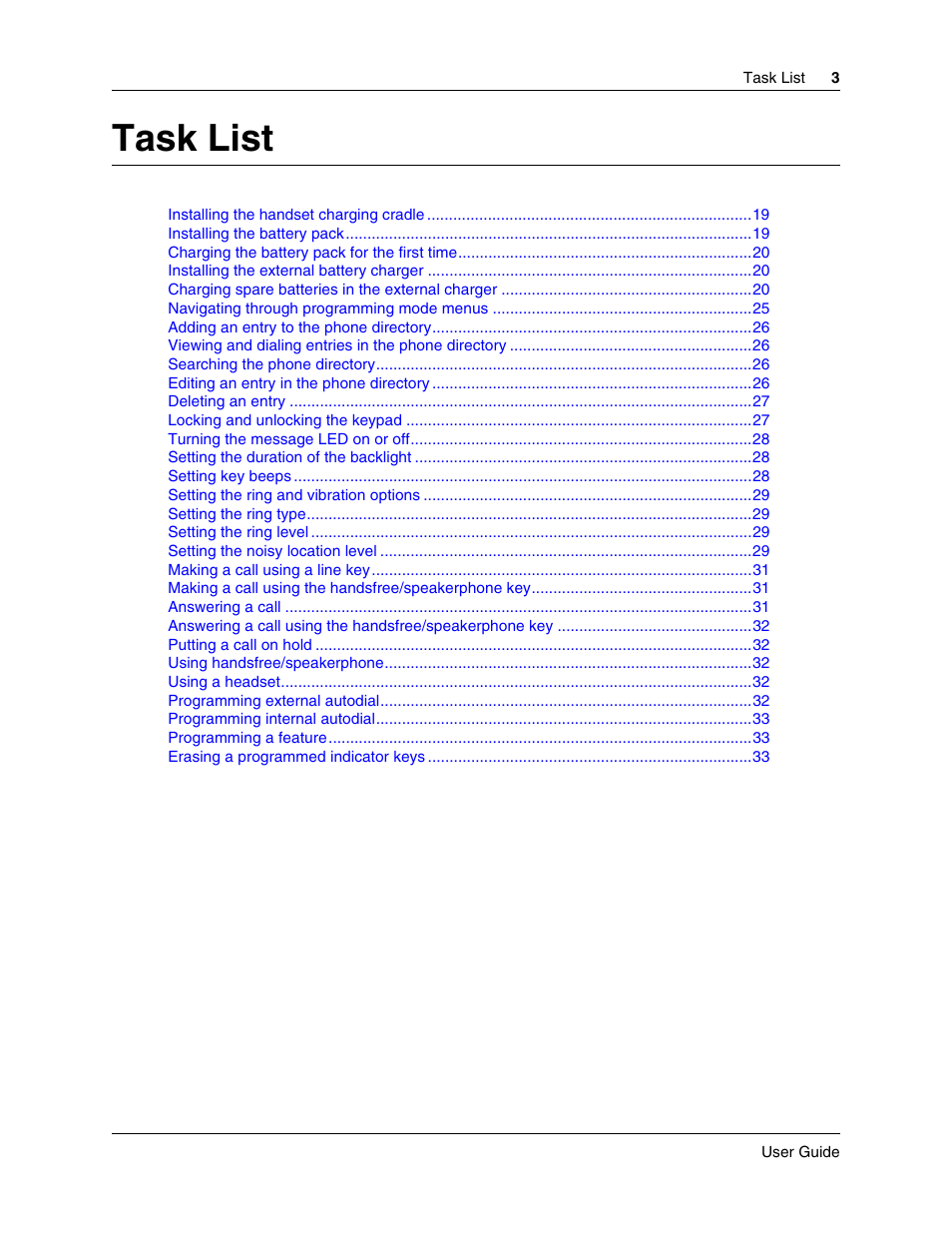 Task list | Nortel Networks T7406E User Manual | Page 3 / 34