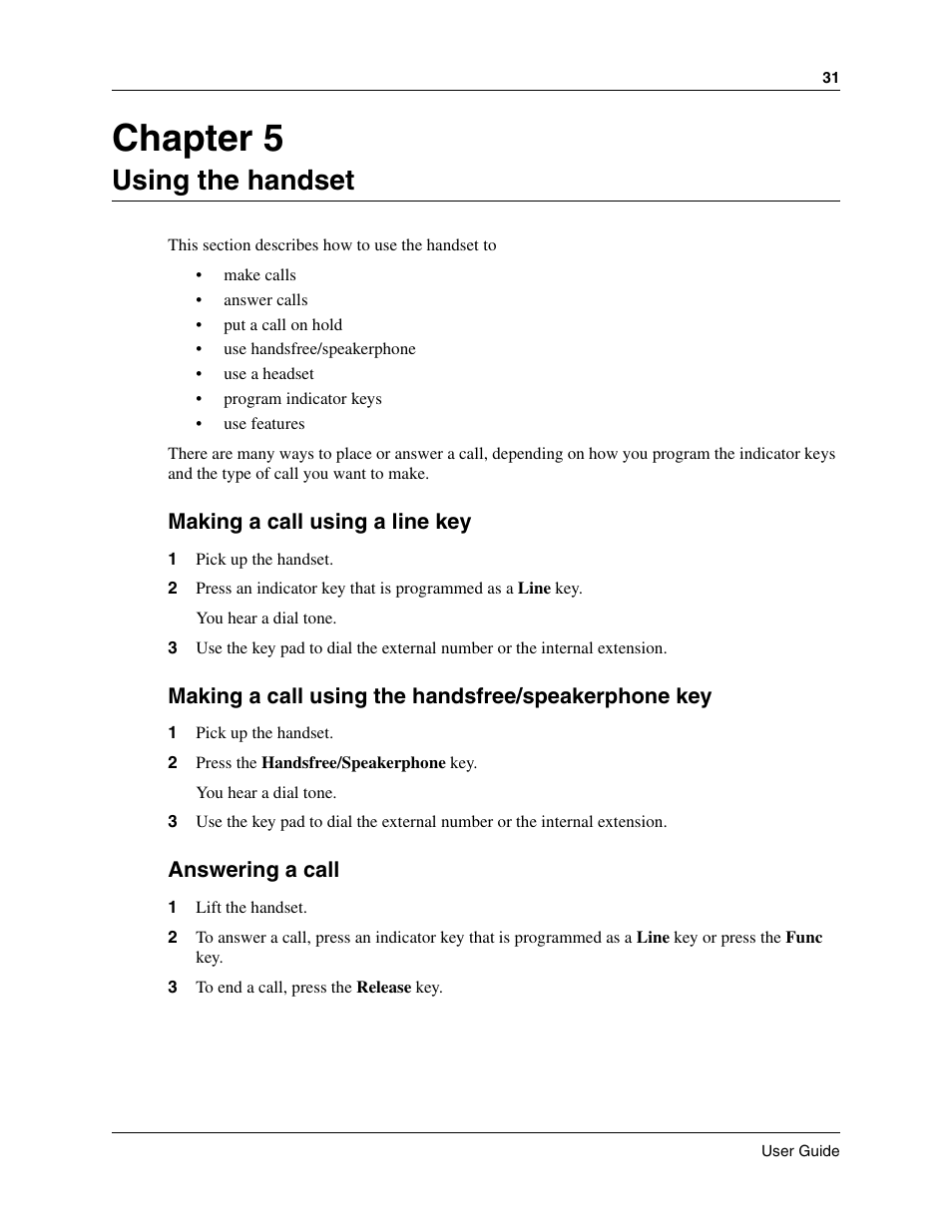 Using the handset, Chapter 5 | Nortel Networks T7406E User Manual | Page 31 / 34
