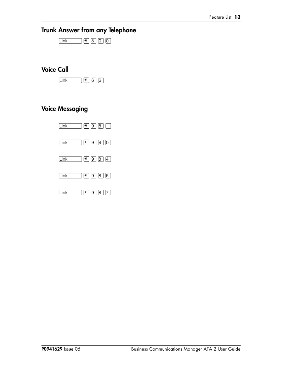 Trunk answer from any telephone, Voice call, Voice messaging | Nortel Networks ATA 2 User Manual | Page 13 / 16