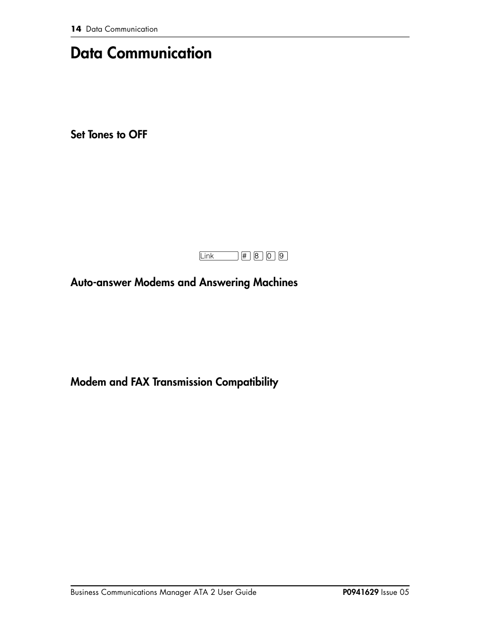 Data communication, Set tones to off, Auto-answer modems and answering machines | Modem and fax transmission compatibility, Data communication 14 | Nortel Networks ATA 2 User Manual | Page 14 / 16