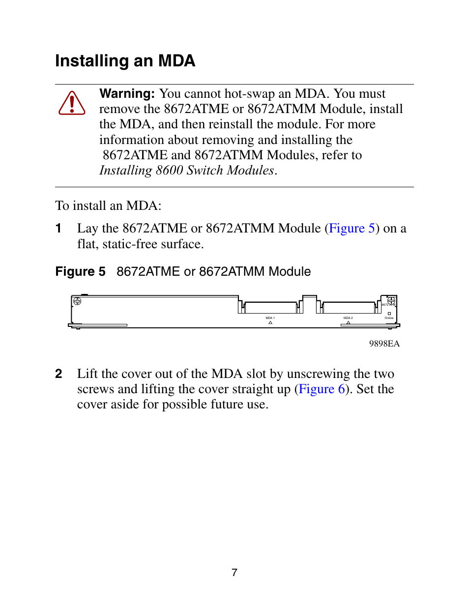 Installing an mda | Nortel Networks 8672ATMM User Manual | Page 9 / 26