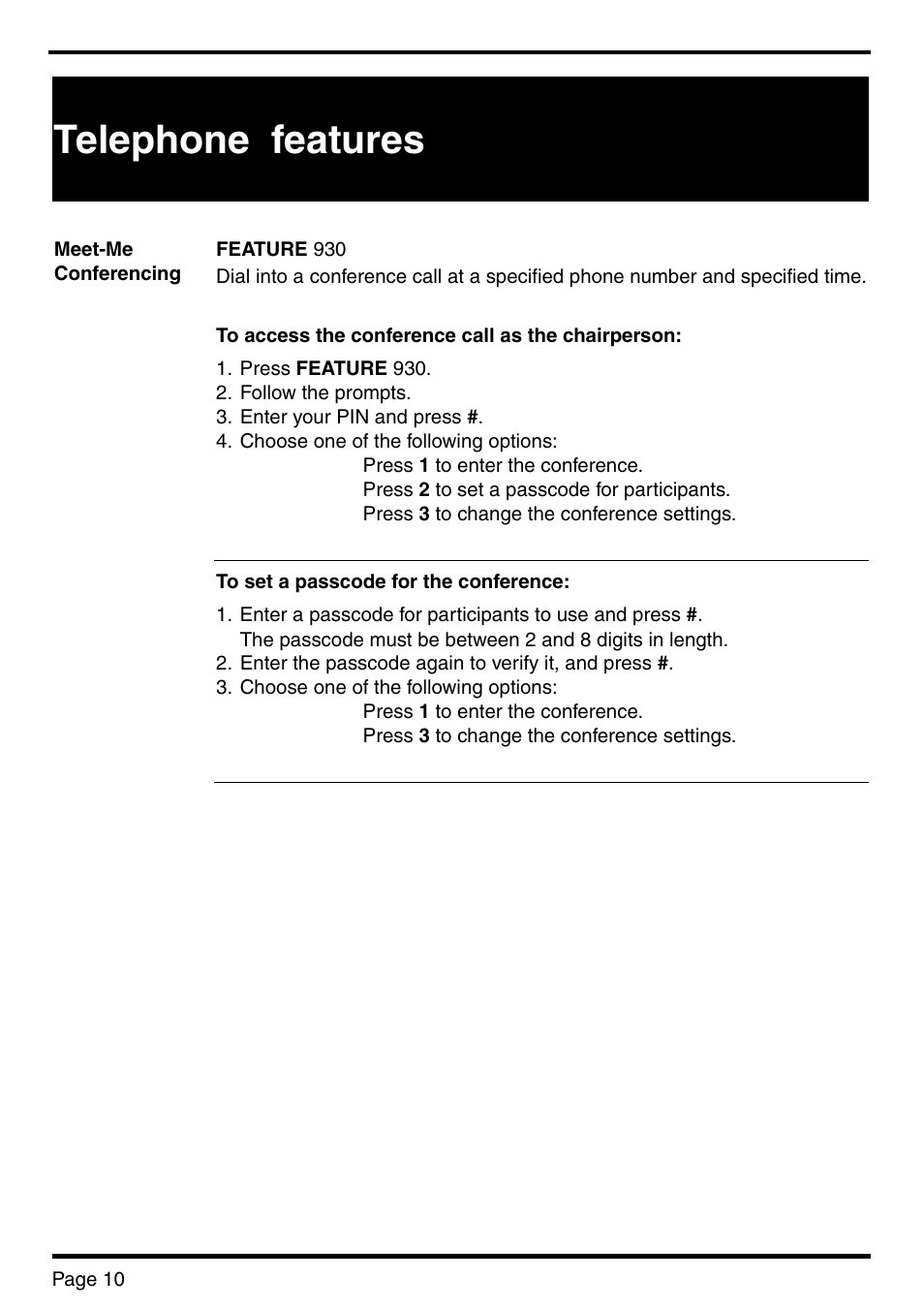 Telephone features | Nortel Networks BCM 450 User Manual | Page 10 / 21