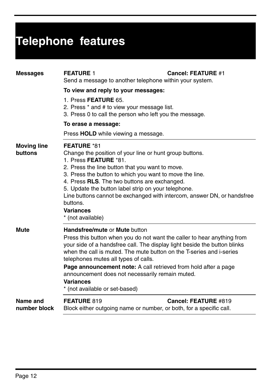 Telephone features | Nortel Networks BCM 450 User Manual | Page 12 / 21