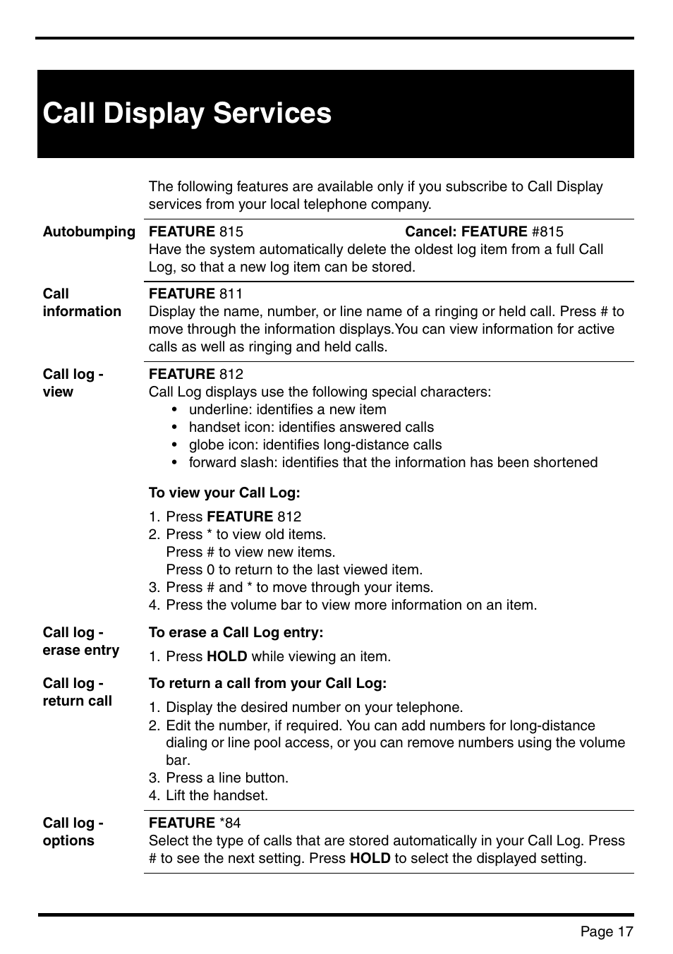 Call display services | Nortel Networks BCM 450 User Manual | Page 17 / 21