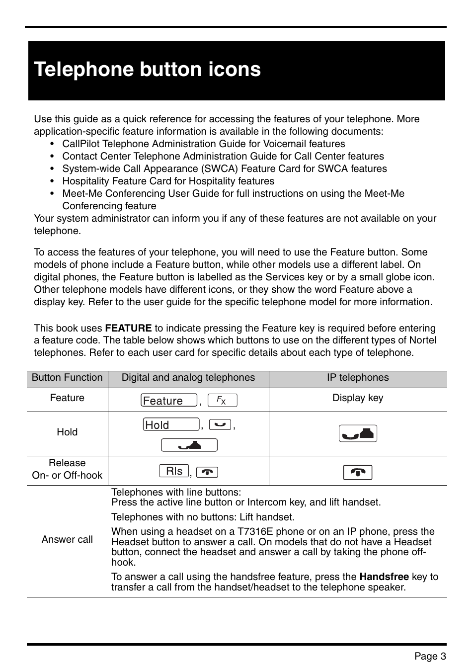 Telephone button icons | Nortel Networks BCM 450 User Manual | Page 3 / 21