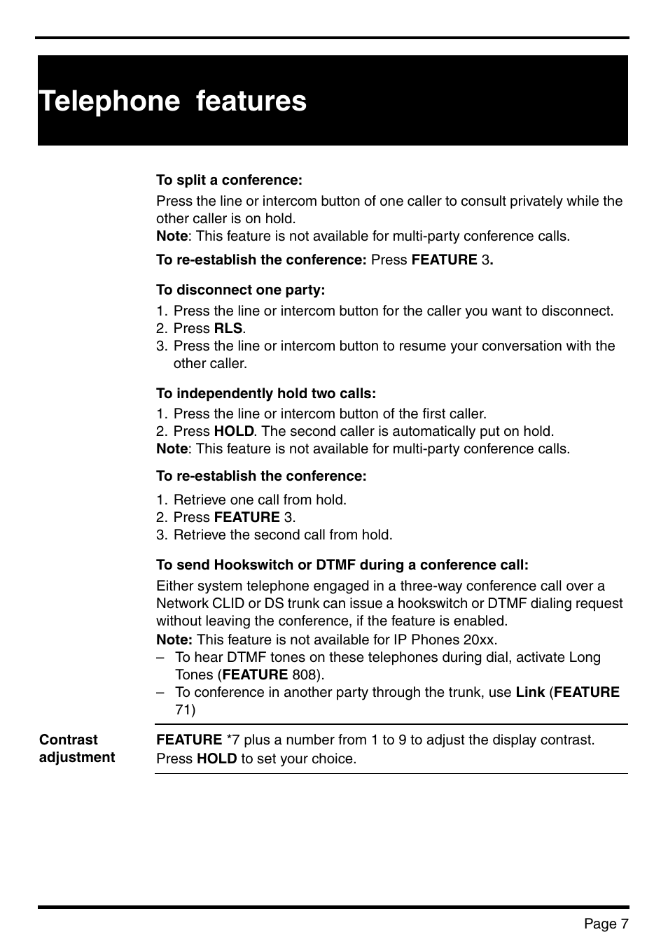 Telephone features | Nortel Networks BCM 450 User Manual | Page 7 / 21