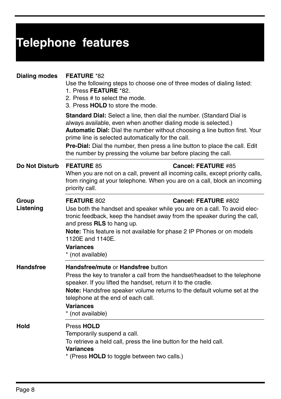 Telephone features | Nortel Networks BCM 450 User Manual | Page 8 / 21