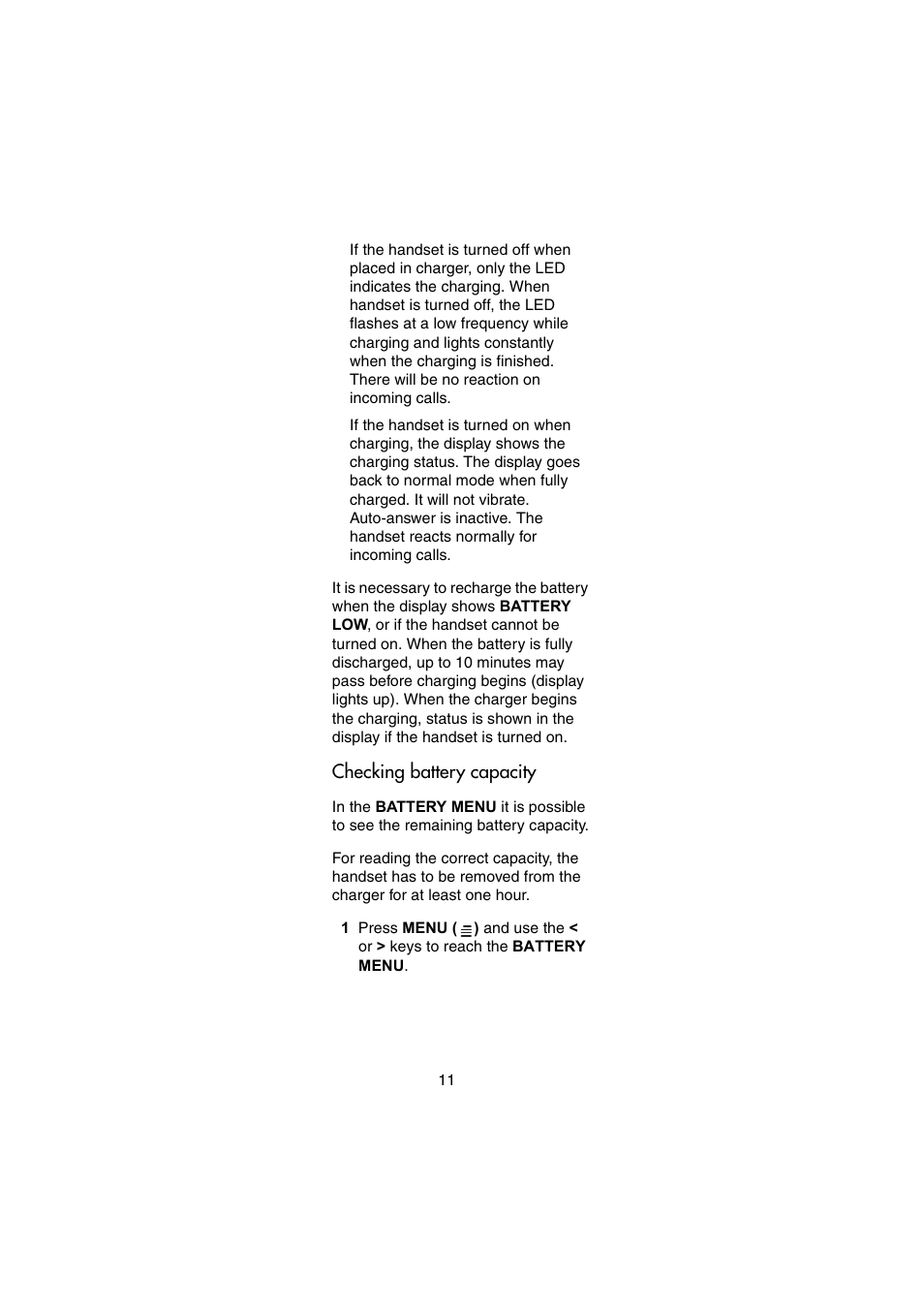 Checking battery capacity | Nortel Networks 414X User Manual | Page 11 / 52