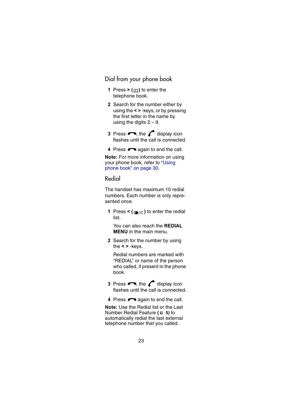 Dial from your phone book, Redial | Nortel Networks 414X User Manual | Page 23 / 52