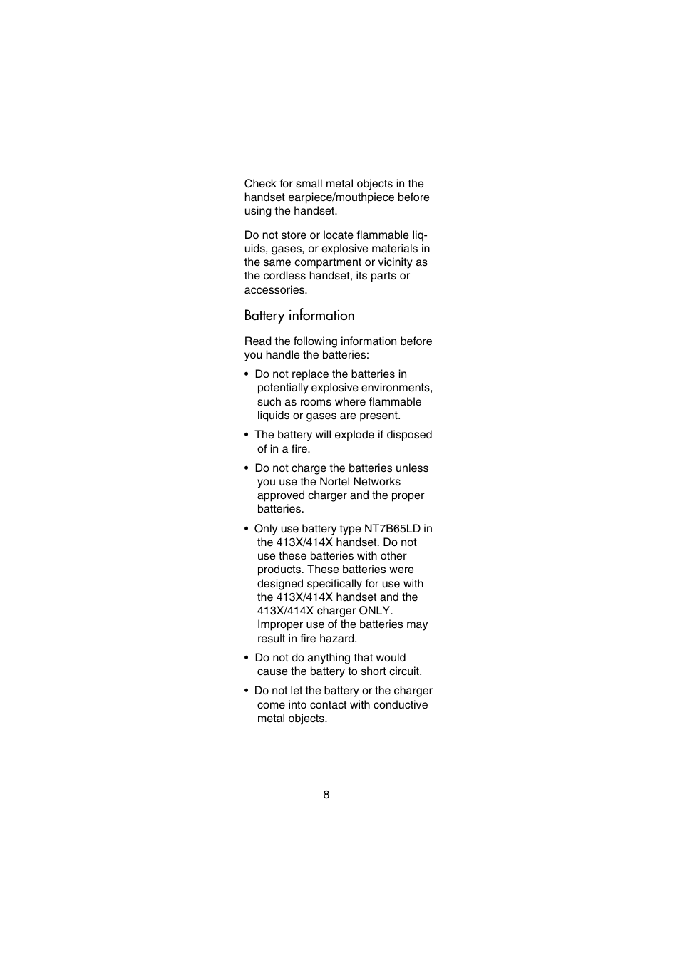 Battery information | Nortel Networks 414X User Manual | Page 8 / 52