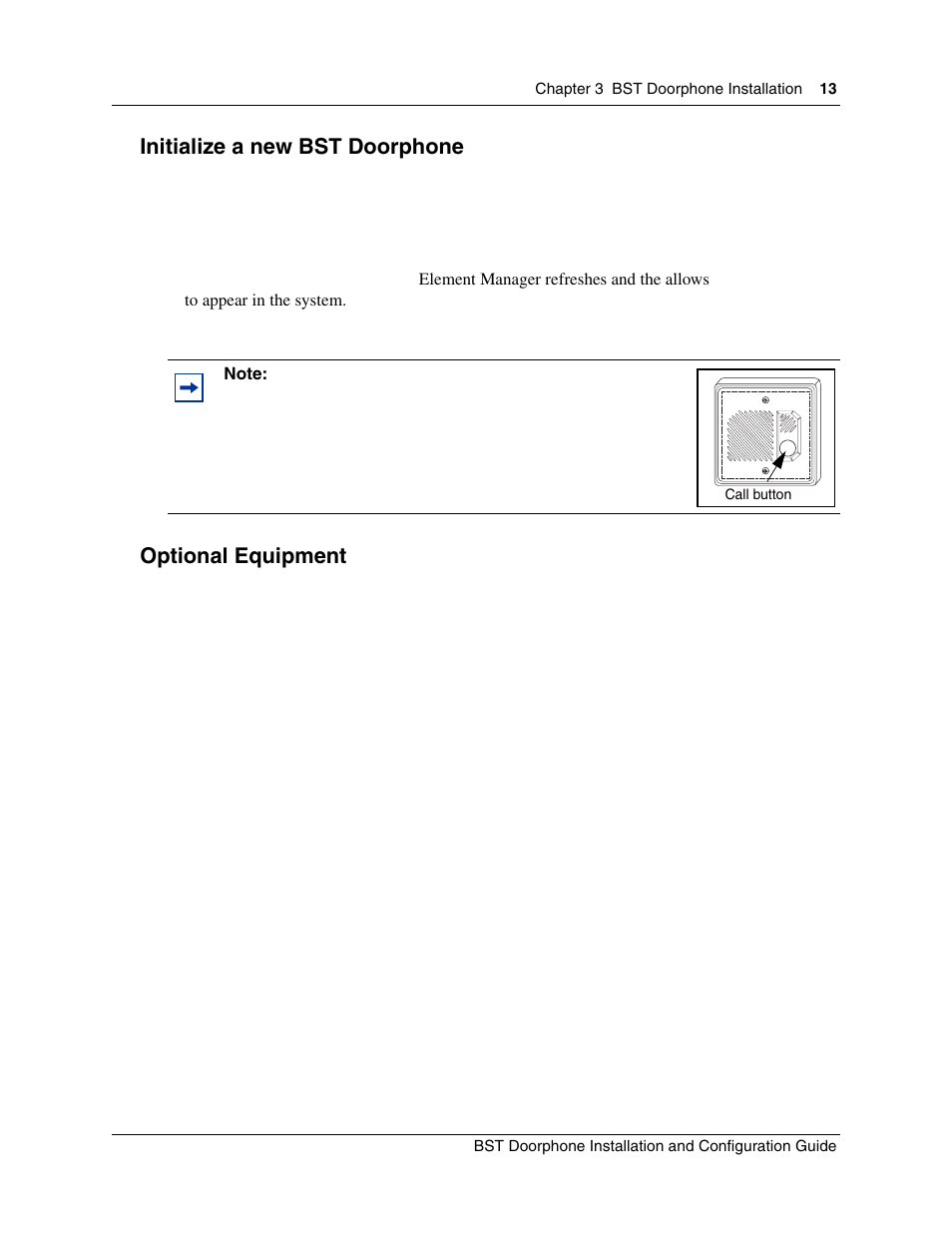 Initialize a new bst doorphone, Optional equipment | Nortel Networks BST Doorphone User Manual | Page 13 / 18