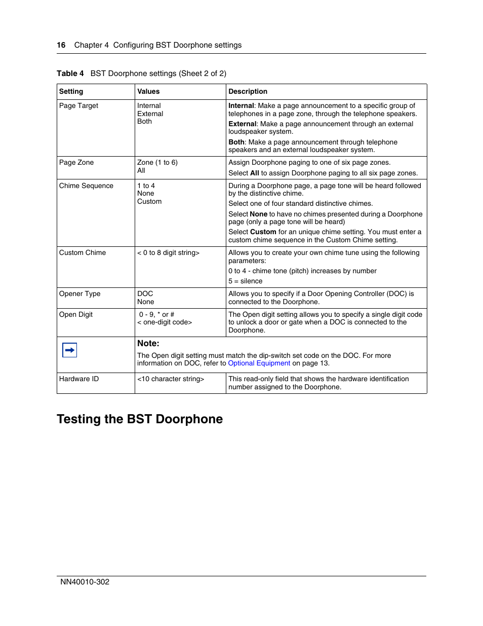 Testing the bst doorphone | Nortel Networks BST Doorphone User Manual | Page 16 / 18