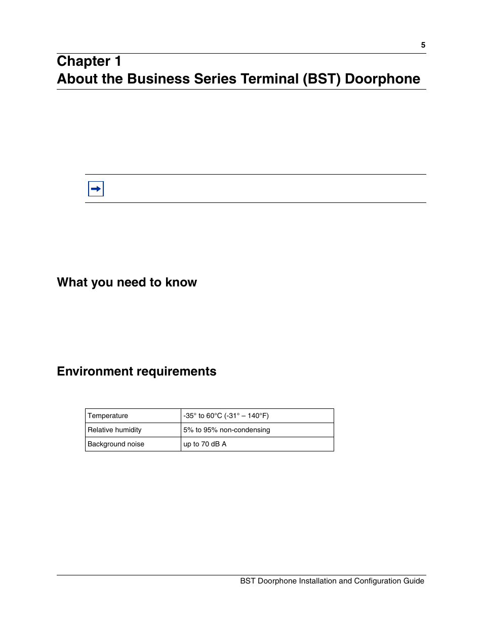 About the business series terminal (bst) doorphone, What you need to know, Environment requirements | Nortel Networks BST Doorphone User Manual | Page 5 / 18