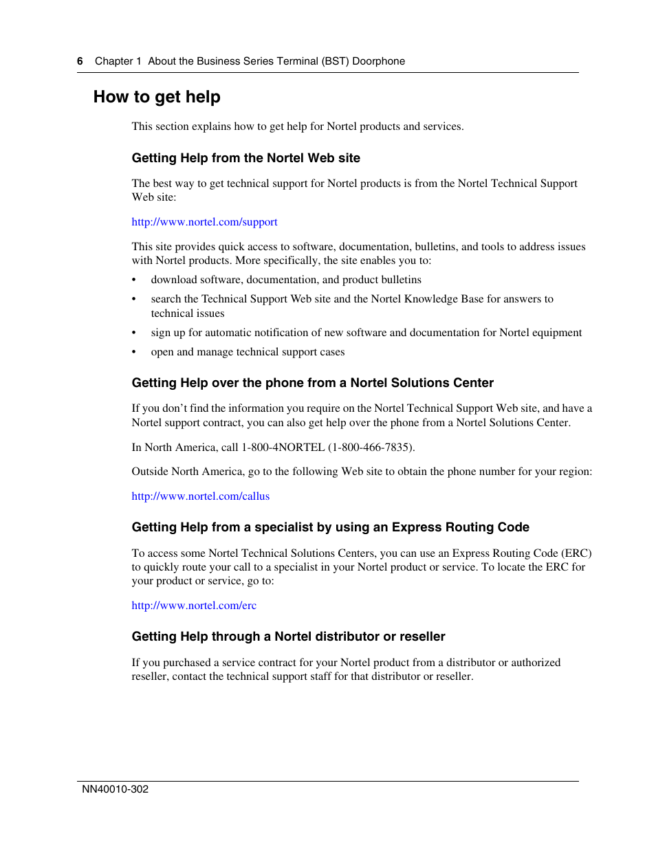 How to get help | Nortel Networks BST Doorphone User Manual | Page 6 / 18