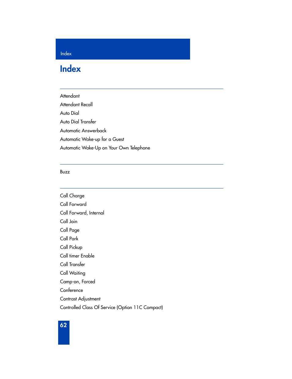 Index | Nortel Networks M2006 User Manual | Page 68 / 74