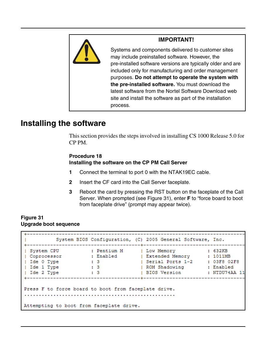Installing the software | Nortel Networks 1000E User Manual | Page 118 / 468