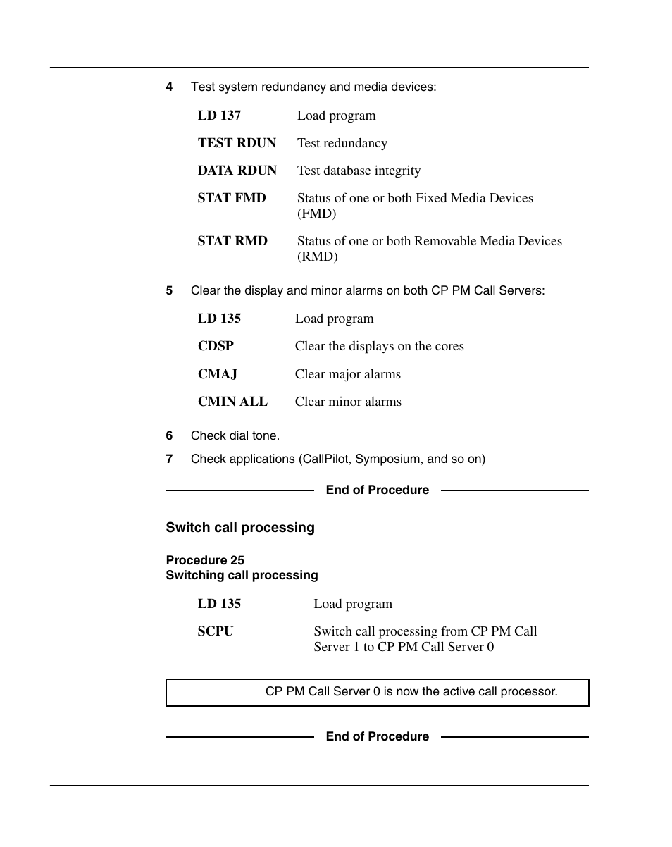 Procedure 25 switching call processing | Nortel Networks 1000E User Manual | Page 140 / 468